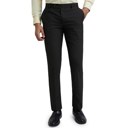 Image of Park Avenue Men Regular Fit Checks Pattern Poly Viscose Blend Flat Front Formal Trouser