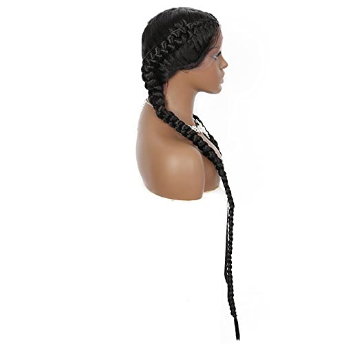 Xiweiya 2x Twist Braids Hand-Braided Synthetic Lace Front Box Braided Wig With Baby Hair for Women, Dutch Braids, Black - Image 2