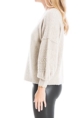 Max Studio Women's Bubble Sleeve Pullover Sweater, Oatmeal-1104, Medium #TOP2