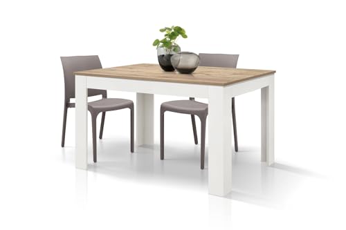 PAZZO DESIGN Table extensible Adriana, plateau chêne base blanche, mélaminé de 120 à 170 - id_1990