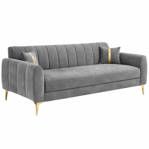 Image of Hermione Luxe Velvet-Suede Fabric 3 Seater Sofa | Comfortable Seating | Modern Sofa for Living Room - (Dark Gray)
