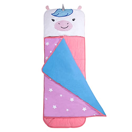 Image of Wildkin Kids Velour Nap Mat for Girls - Soft & Cozy Toddler Sleep Mat with Built-in Blanket for Daycare, Preschool, Kindergarten & Travel, Ages 3-7, Machine Washable - Unicorn