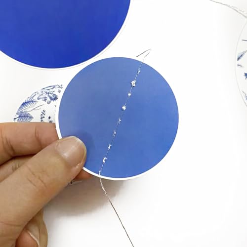 Image of Blue White Floral Party Decoration Dusty Blue Circle Dot with Floral Printed Polka Dots Garland Streamer for Chinoiserie Birthday Wedding Shower Engagement Bachelorette Party Decorations Supplies