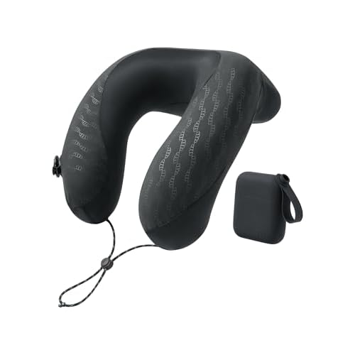 BENEUNDER Travel Neck Pillow for Airplane, Inflatable Compact 360°Head Support Pillow, Comfortable Breathable Cover for Travel, Train,Car with Storage Bag, Black