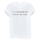 YITAN Letter Print Short sleeve O Neck Women T Shirt Top White Medium