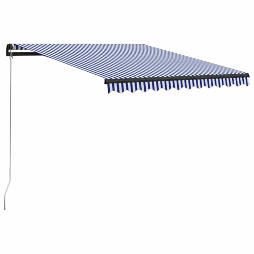Auvent manuel rétractable 350x250 cm bleu et blanc pour terrasse et balcon