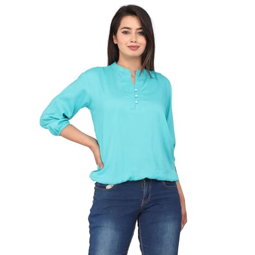 Image of Himanshi Enterprises Women's 3 /4 Sleeves Mandarin Nack Rayon Casual Solid Short Kurti