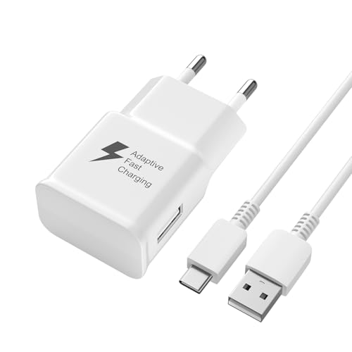 Newding Caricabatterie rapido per Samsung Galaxy A14 5g A13 A12 A04S A32 A31 A22 A21 A51 A50 A40 M13 S9 S9+ S8 S8+ S10 5g S10e S10+ EP-TA200 USB Adaptive Fast Charging con Cavo Tipo C(Bianco) c)