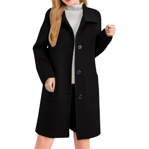 Image of Pea Coats for Women 2025 Mid Length Stand Collar Single Breasted Long Sleeve Outwear Fall Winter Jackets with Pockets,black pea coat for women,women