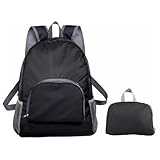 Mochila Dobrável de Nylon Impermeável 25L Leve Resistente Ideal para Viagem Escola e Esporte (Preta)