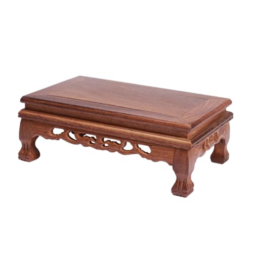 Mikikit Wooden Vase Base and Wood Carved Pedestal Stand Rectangle Chicken Wing Wood Display Base 19.5x12.5x8cm for Plant Pots and Bonsai Home Office Décor