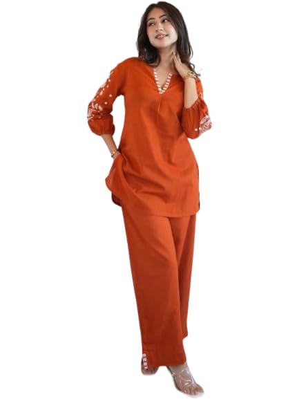 suppar sleave Women Solid Rayon Co-Ord Set | Kurti Style Top with Pant | Casual & Office Wear Two Piece Outfit-picture-49