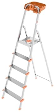 COLOMBO Scala Pieghevole in Alluminio 3/4/5/6/7/8 Gradini – Struttura Robusta, Ampia Piattaforma, Gradini Senza Rivetti e Vaschetta Portautensili – Portata 150Kg, Conforme EN131 TÜV-GS – Made in Italy