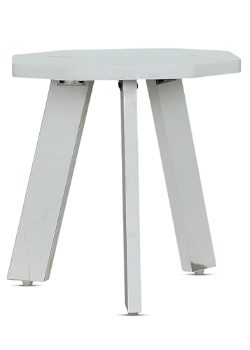 Image of SBF Furniture Mini Hexagonal Side Table, 30cm Matte Finish, Modern Minimalist Design, 3 Angled Legs (White Taj1)