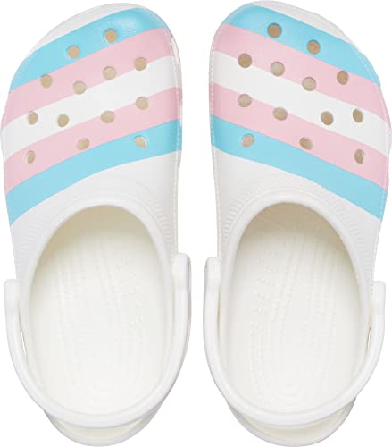 Image of Crocs Unisex-Adult Classic Graphic Clogs, Logo /White, 5 Women /3 Men