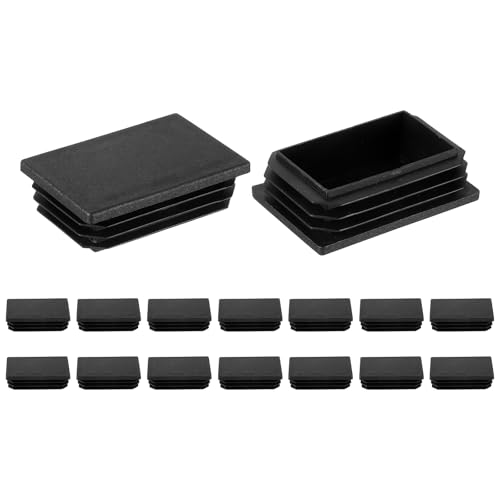 Image of uxcell 16 Pcs Rectangle Tubing End Caps 2 3 /8 x 1 19 /32 Inch Plastic Hole Plugs Insert End Cap for Metal Tubing Post Chair Leg Table Bookshelves Furniture, Black