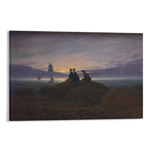 Impression sur toile moderne Friedrich Moon Rising over The Sea déco chambre 40x60