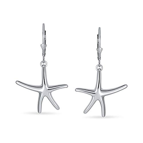 Nautical Tropical Beach Starfish Lever Back Dangle Earrings For Women For Teen Polished .925 Sterling Silver #TOP1