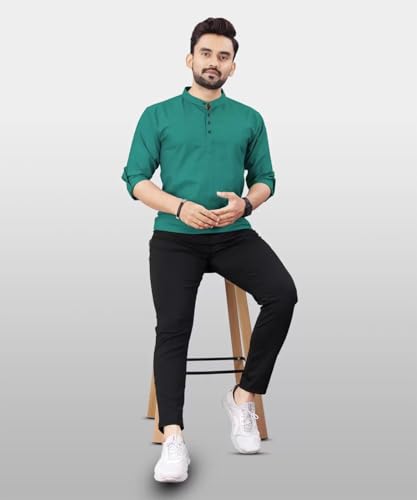 Image of DEEMOON Men's Regular Fit Solid Sprad Collar Casual Shirt with a Trendy Mandarin Collar Crafted from a Premium Cotton Blend