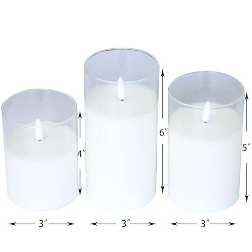 Image of CANDLE CHOICE Real Wax Battery Operated Flameless Pillar Candles with Remote Timer Clear Glass Shell Realistic Black Wick Flickering Electric LED Lights Wedding Halloween Christmas Decorations 3 Pack