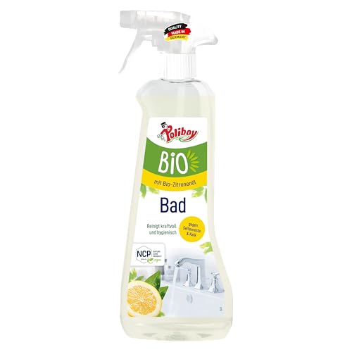 POLIBOY Bio Badreiniger - hygenische und starke Reinigung - gegen Kalkreste und Wasserflecken - Vegan - Zitronenduft - Sprühflasche - 500ml - Made in Germany