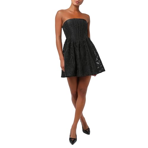 navy blue dress for baby girl Most Adorable White Floral Jacquard Strapless Lace-Up Mini Dress main image 1