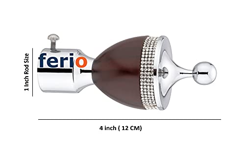 Image of Ferio Wengi and Chrome Finish Zinc and Diamond Curtain Finials for Door and Window Accessories 1 inch Rod Set of 3 (6 Pcs) Curtain Brackets /Holders for Home Decor (6)