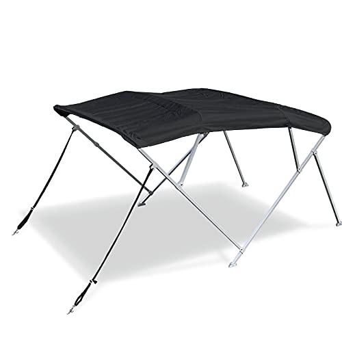 Image of Savvycraft 4 Bow Bimini Top, 10 Feet Long Square Tube Bimini Top Set, Includes Marine Grade Canvas Cover, Storage Boot, Rear Poles with 1 Inch Aluminum Frame, Black, 4 Bow 120 inch L 54 inch H 97 inch- 103 inch W