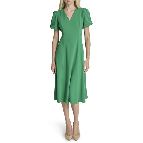 Image of DKNY Women's Bubble Sleeve V-Neck Fit & Flare Mini Dress