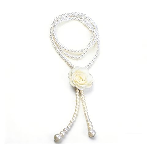 Long collier de perles en tissu camélia et accessoires de mariage tendances