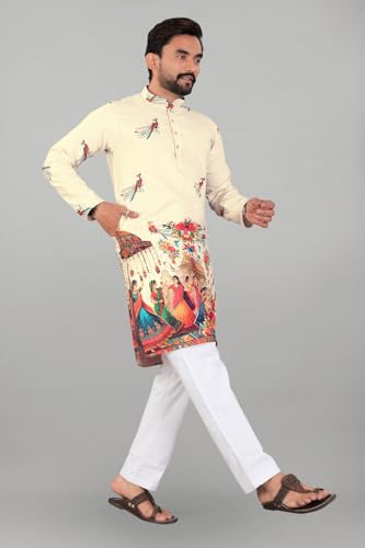 Image of Valaki Kurta Pajama Set for Men Border Printed Traditional Straight Kurta with Pyjama for Men