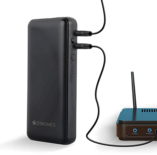ZEBRONICS ZEB-M24Q27 Router UPS with 19200mAh, 48W max, Built-in protections, LED Indicator, DC 12V/9V/5V Input Output Support, Toggle Switch, DC5521 pin IO converters and 2X USB Output, Black
