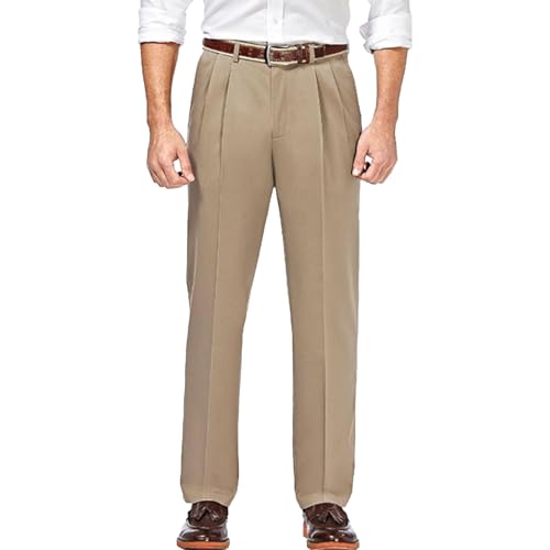 Men's Classic Fit Cotton Pleated Stretch Pants (Regular and Big & Tall) Casual Pants 2025 Summer Trendy Trousers