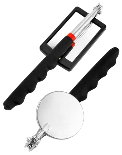 QWORK® versenkbar inspektionsspiegel Set, 4 stück, quadratischer/runder inspektionsspiegel, 8 lb/1.5 lb magnetisches aufnahmewerkzeug, Keine batterien enthalten