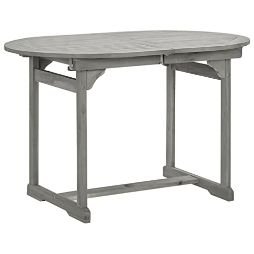 Tidyard Garden Table Acacia Wood Extendable Tabletop With Umbrella Hole Oval Outdoor Dining Table Gray For Patio, Deck,Terrace (47.2-66.9) X 31.5 X 29.5 Inches (L X W X H) #TOP2