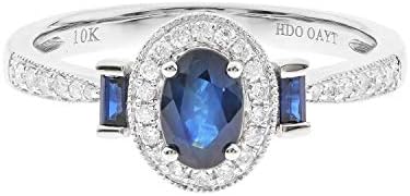 Gin and Grace 10K White Gold Genuine Blue Sapphire Ring with Diamonds for women | Ethically, authentically &amp; organically sourced (Oval-Cut) shaped Sapphire hand-crafted jewelry for her | Sapphire Ring for women