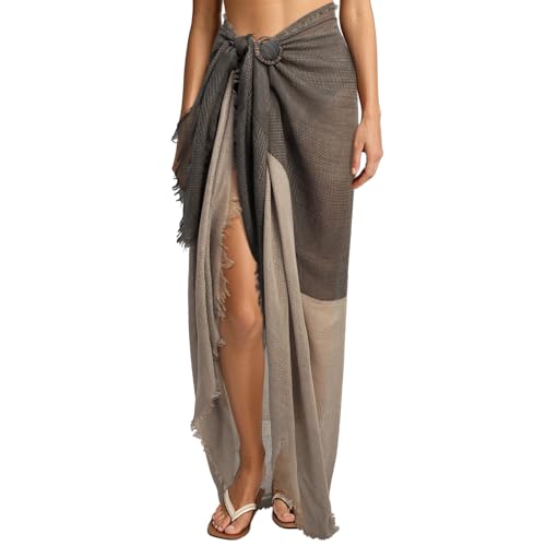Women's Stylish Sheer Sarong Beach Bikini Bathing Suit Swimsuit Scarf Swimwear Cover-Up Pareo Wraps with Clasp