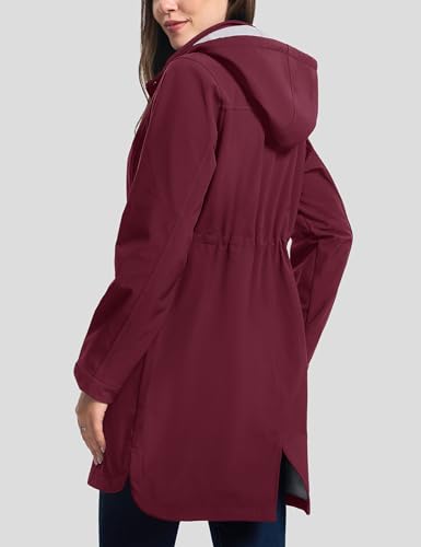MAGCOMSEN Women's Long Fleece Lined Jackets Warm Winter Windbreaker Rain Coat Hooded Softshell Windproof Insulated2