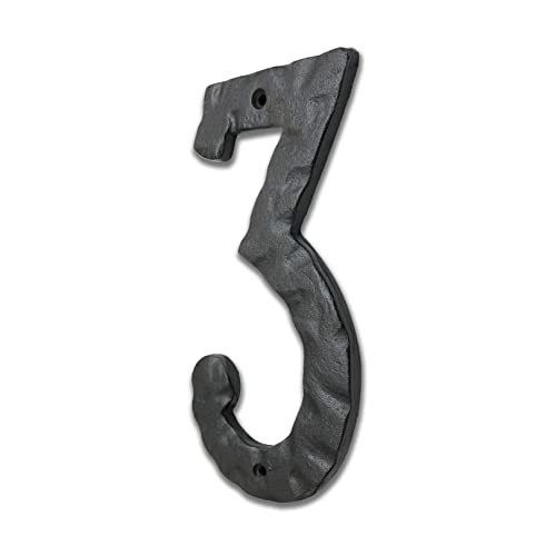 Image of NACH House Numbers for Outside, 6 inch Black Address Numbers for House - Number 3 - Rustic Numbers for Outside with Mounting Hardware