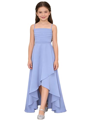 Vestido acampanado niña para fiesta cóctel gala color sólido con tirantes elegantes