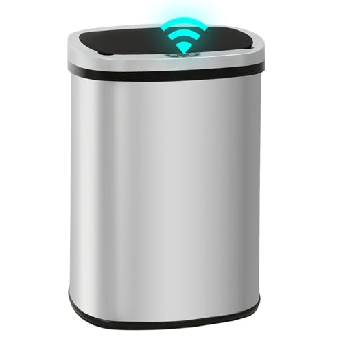 PayLessHere Cubo de basura automático de 13 galones, cubo de basura de acero inoxidable sin contacto con tapa para basura de cocina y oficina, 50 litros