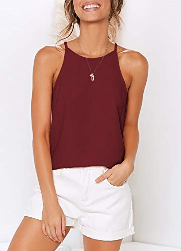OYANUS Womens Halter Tops Summer Beach Workout Shirts Cute Sleeveless Loose Tank Tops Comfort Tee Cami Tunic Burgundy S