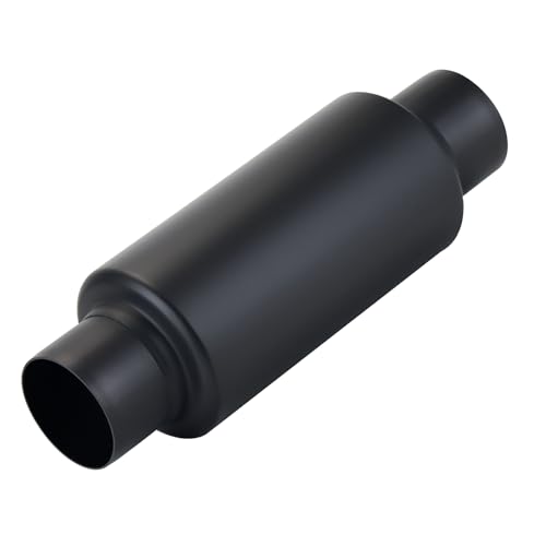Image of LCGP 2.5 inch Inlet Universal Resonator Muffler, 2.5 inch Outlet 12 inch Overall Length Stainless Steel High Performance Muffler, Polished, Pass-Thru Design Black