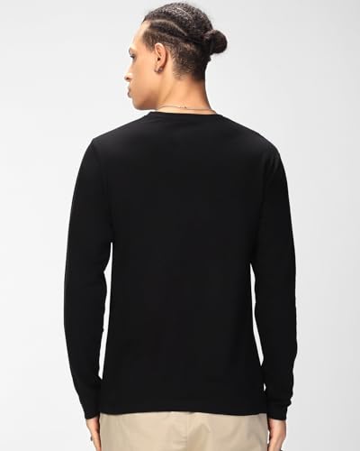 Image of Bewakoof Men's Solid Regular Fit Full Sleeve Round Neck Cotton T-Shirt