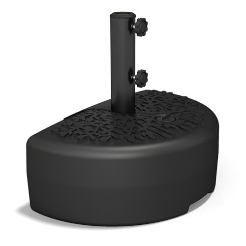 Image of C-Hopetree 33 kg Half Round Heavy Duty Water Fillable Base Stand for Garden Parasol Outdoor Patio Umbrella against the Wall, Black