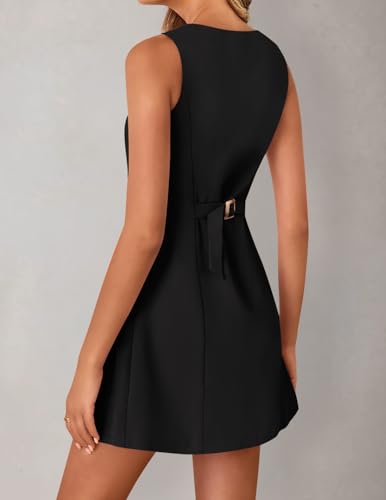 ZESICA Women's 2025 Summer Sleeveless Tank Mini Dresses Square Neck A Line Flare Party Short Dress4