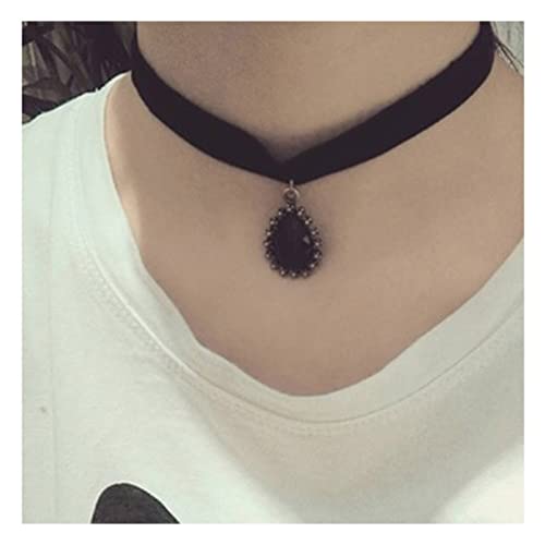 Inilbran Boho Collar Colgante De Piedras Preciosas Negro Collar De Gotas De Agua Gargantilla Collar De Clavícula Collar De Terciopelo Retro Collar De Clavícula De Terciopelo Gótico Joyería Cover