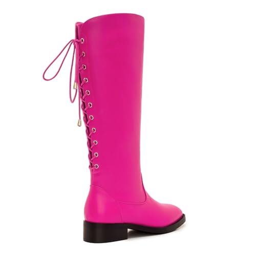 Wide Calf Knee High Boots – Adjustable Lace-Up Back Low Heel Plus Size Riding Style2