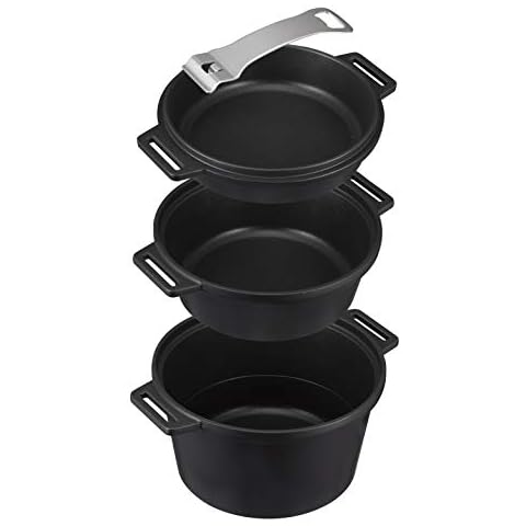CB Japan NOLL Camping Pot 3-Piece Set, Aluminum, 3-Layer Interior Fluorine Coat, Removable Handle, UNITO Uchisoto Pot Set Cover