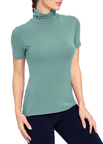 Image of AUHEGN Women's Mock Turtleneck Top Short Sleeve Lightweight Active T-Shirt (S-XXL)